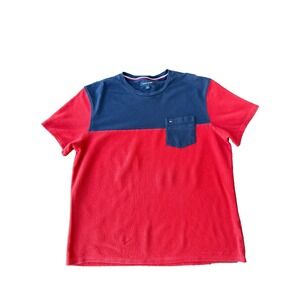 Tommy Hilfiger Men's Pocket T- Shirt Large Red Blue Colorblock Crew Neck Logo